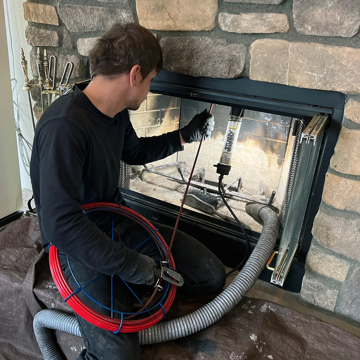 Chimney brush used to remove soot and residue