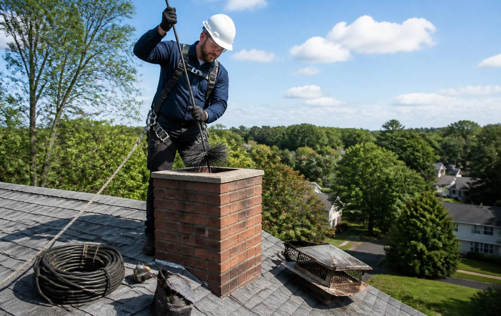 Chimney sweep providing residential cleaning service